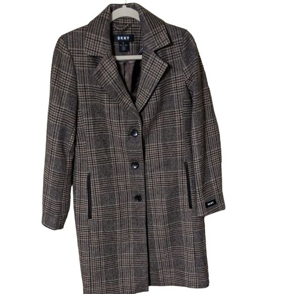 DKNY Women's Plaid Single-Breasted Walker Coat Wool blend notched collar size XS - Picture 1 of 10